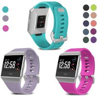 SKYLET Compatible with Fitbit Ionic Bands, 3 Pack Soft Replacement Sport Wristbands Compatible with Fitbit Ionic Smart Watch with Buckle Men Women(Teal, Light Purple, Rose Pink Small)