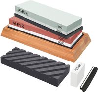 Whetstone Knife Sharpening Stone Set - Whetstone Sharpener, Flattening Stone, Polishing Tool for Kitchen, Hunting and Pocket Knives or Blades by AHNR (400/1000 and 3000/8000 Grit)