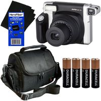 HeroFiber Fujifilm INSTAX 300 Wide-Format Instant Photo Film Camera (Black/Silver) + Well Padded Camera Case + 4 AA Alkaline Batteries Ultra Gentle Cleaning Cloth