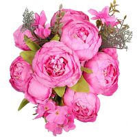 Luyue Vintage Artificial Peony Silk Flowers Bouquet Home Wedding Decoration (Rose Red)