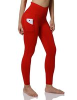 ODODOS Women's High Waist Yoga Pants with Pockets,Tummy Control,Workout Pants Running 4 Way Stretch Yoga Leggings with Pockets,Red,Medium