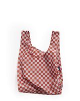 BAGGU Standard Reusable Shopping Bag, Ripstop Nylon Grocery Tote or Lunch Bag, Rose Checkerboard