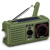 Solar Crank Emergency Radio, YEZRO NOAA/AM/FM Portable Weather Radios with Flashlight, SOS Alarm, USB Phone Charger, MP3 Player, 2200mHA Power Bank for Home Outdoor (Green)