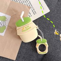 UR Sunshine AirPods Case, Super Cute Creative Drink Yogurt Bottle Shape Soft Silicone Case Cover Protective Skin for AirPods+Ring Lanyard-Creamy Banana