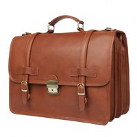Augus Genuine Leather Briefcase Messenger for Men Business Travel Duffle Laptop Flapover Bag Fit 14 inch Laptop(Brown-1)