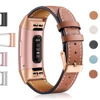 Hotodeal Leather Band Compatible Charge 3, Classic Replacement Genuine Leather Bands Metal Connectors Women Men Small Large Size Silver, Rose Gold, Black