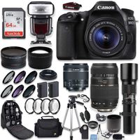 Canon EOS 80D DSLR Camera + Canon EF-S 18-55mm + Tamron 70-300mm & 1000mm Telephoto Lens (500mm w/ 2X Converter) + Wide Angle & Telephoto Lens + Macro Filter Kit + 64GB Memory Card + Accessory Bundle