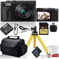 Panasonic Lumix DC-ZS70 Digital Camera (Black) Bundle with Replacement Battery + LCD Screen Protectors + 64GB Memory Card and More