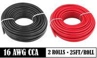 16 AWG (True American Wire Ga) CCA Copper Clad Aluminum Primary Wire. 25 ft Red & 25 ft Black Bundle. For Car Audio Speaker Amplifier Remote Hook up Trailer wiring (Also Available in 14 & 18 Gauge)