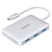 AUKEY USB C Hub HDMI 4K, 4 USB 3.0 Ports, 60W Type C PD Charging Port, 6 in 1 Multiport Adapter for MacBook Pro 2017 iMac, Google Chromebook Pixelbook - Aluminum, Silver