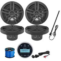 Enrock Multimedia Gauge Style Marine Grade Bluetooth Receiver, 4 x Enrock 2-Way High-Performance 6.5" Speakers (Black), AUX Interface Mount, Radio Antenna, Speaker Wire
