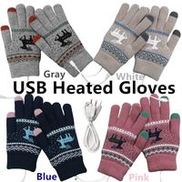 YMHML USB 2.0 Powered Stripes Heating Pattern Knitting Wool Heated Gloves Full Hand Warmers Non-Slip Touch Screen Gloves Laptop Computer 4 Pack Warm Gloves for Women Men (Gray+White+Blue+Pink)