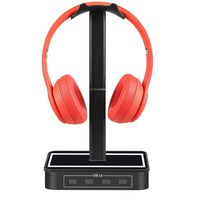 Headphone Stand with USB Hub Znoble Gaming Headset Stand with Surround Headphone Audio, USB Type-C Hub Multiport Adapter Type C Dock Station, 3.5mm AUX ports, 4 USB 3.0 Ports, Ambient Light-Black