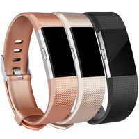 Amzpas for Fitbit Charge 2 Bands, 3 Pack, Small Large Adjustable Replacement Accessory Wristbands Bracelet for Fitbit Charge 2 Women & Men (#Classic:Bronze+Champagne+Black, Large)