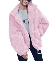 PRETTYGARDEN Women's Fashion Long Sleeve Lapel Zip Up Faux Shearling Shaggy Oversized Coat Jacket with Pockets Warm Winter (Pink, XX-Large)