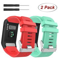 MoKo Watch Band for Garmin Vivoactive HR, [2 Pack] Soft Silicone Replacement Watch Band ONLY for Garmin Vivoactive HR Sports GPS Smart Watch with Adapter Tools - Mint Green & Red
