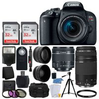 Canon EOS Rebel T7i Digital SLR Camera + EF-S 18-55mm is STM Lens + EF 75-300mm III Lens + 64GB Memory Card + Slave Flash + Quality Tripod + Camera Bag + Wireless Remote - Deluxe Accessory Bundle