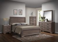 GTU Furniture Lyndon 4Pc Weathered Grey Panel Bedroom Set (Queen Bed, Nightstand, Dresser and Mirror)