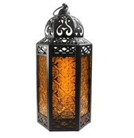 Vela Lanterns Moroccan Style Candle Lantern with LED Lights, Large, Amber Glass