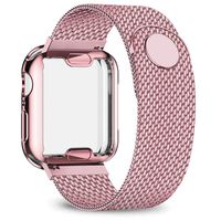 jwacct Stainless Steel Bands Compatible with Apple Watch Band 38mm - with Full Screen Protector for iWatch Series 3/2/1 - Adjustable Metal Magnetic Strap in 8 Classy Colors (Rose Gold)