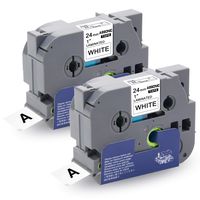 Tze 24mm Tape, Absonic Tze-251 Label Tape Black on White Laminated Compatible for Brother P Touch PT-D600 PT-D600VP PT-P700 PT-P900W PT-P950NW PT-2730 PT-2430PC, 0.94in x 26.2ft, 2-Pack