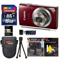 Canon Elph 180 Point and Shoot Camera (Red) with Transcend 16GB, Camera Case, Memory Card Reader, Neck Strap, Cleaning Kit Bundle