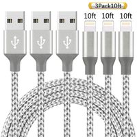 Neatlo MFi Certified iPhone Charger Lightning Cable 3Pack 10FT Extra Long Nylon Braided USB Charging & Syncing Cord Compatible iPhone 11/ Xs/Max/XR/X/8/8Plus/7/7Plus/6S/6S Plus/SE/iPad -Grey White