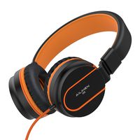 AILIHEN I35 Kid Headphones with Microphone Volume Limited Children Girls Boys Teen Lightweight Foldable Portable Wired Headset for School Airplane Travel Cellphones Tablets Smartphones (Black/Orange)