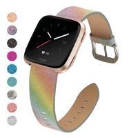 MEFEO Bling Bands Compatible for Fitbit Versa/Versa 2/Fitbit Versa Lite/Versa SE, Sparkly Leather Band Glitter Strap Wristband Replacment for Fitbit Versa Band Women (Rainbow)