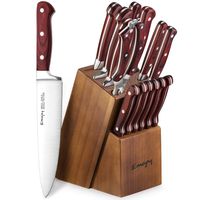 Emojoy Knife Set, 15-Piece Kitchen Knife Set with Block Wooden, Manual Sharpening for Chef Knife Set, German Stainless Steel