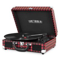 Victrola Vintage 3-Speed Bluetooth Suitcase Turntable with Speakers, Red and Black