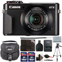 Canon PowerShot G7 X Mark II 20.1 MP WiFi/NFC Digital Camera (Black) + 2X 16GB Memory Card + Case +Tall Tripod + More