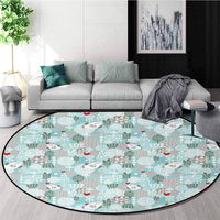 Floral Area Rugs Ring 3D Non-Slip Rug,Pattern With Birds Hearts Trees And Flowers Summertime Garden Joyful Fun Cartoon Living Room,Bedroom,Desk/Chair Mats,Round Diameter-55 Inch,Teal White Red