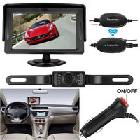 Wireless Backup Camera and Monitor Kit Waterproof License Plate Rear View Camera 9V-24V Parking System 4.3 Display 7 LED IR Night Vision For Car/Vehicle/SUV/Van/Campe (4.3" desktop monitor)
