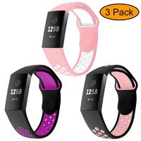 Neitooh 3 Packs Bands Compatible with Fitbit Charge 3/Charge 3 SE for Women and Men,Soft Silicon Waterproof Replacement Sports Strap with Breathable Holes