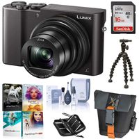 Panasonic Lumix DMC-ZS100 Digital Camera, 20.1MP, Black - Bundle with 16GB Class 10 SDHC Card, Camera Case, Cleaning Kit, Memory Wallet, Sunpak FlexPod Pro, Pc Software Package