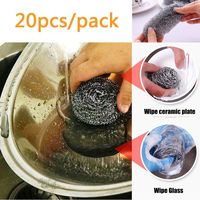 Ruior 20Pcs Home Kitchen Stainless Steel Dishwashing Pot Washing Steel Ball Scouring Pads