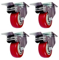 Online Best Service 4 Pack Caster Wheels Swivel Plate with Brake On Red Polyurethane Wheels (3 inch with Brake)