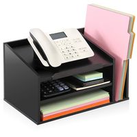 FITUEYES Wood Office Suppies Desk Organizer 4 Compartments with Letter Tray Black Document Holder