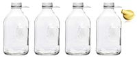 The Dairy Shoppe Heavy Glass Milk Bottles 64 Oz Jugs (2 Quart) with Extra Lids and FREE Pour Spout! (4, 64 oz)