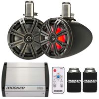 Kicker Tower System - Two Black Kicker 8" LED Wake Tower Speakers w/Swivel Clamps & KXM4002 400 Watt Amplifier