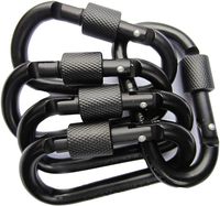 5 Pack Locking Carabiner Clip D Shape Spring-Loaded Gate Aluminum Keychain Gate Buckle for Home, Rv, Camping, Fishing, Hiking, Traveling and Keychain - Black
