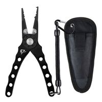 Piscifun Aluminum Saltwater Fishing Pliers Split Ring Pliers Hook Remover Braid Cutters Fish Holder with Sheath and Lanyard (Deep Black 7.87" Pliers)