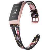 Wearlizer Floral Leather Band Compatible with Fitbit Charge 3 Bands for Women Men, Leather Replacement Band Assesories Strap X Type Bracelet for Fitbit Charge 3