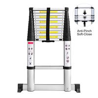 Sotech Aluminum Telescoping Ladder with Stabilizer bar, 15.5ft Extension Portable Ladder for Roofing Business, Home Inspector and Household Chores, Soft-Close and Pinch-Free EN131 (4.8m)