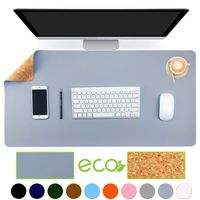 Aothia Eco-Friendly Natural Cork & Leather Double-Sided Office Desk Mat 31.5" x 15.7" Mouse Pad Smooth Surface Soft Easy Clean Waterproof PU Leather Desk Protector for Office/Home Gaming (Blue-Gray)