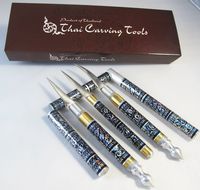 SET 3 THAI FRUIT AND SOAP CARVING KNIFE KNIVES BRASS HANDMADE BLACK COLOR