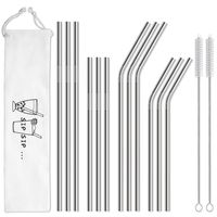 Hiware 12-Pack Reusable Stainless Steel Metal Straws with Case - Curved Drinking Straws for 30 oz and 20 oz Tumblers Yeti Dishwasher Safe - 2 Cleaning Brushes Included