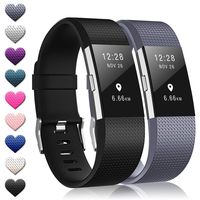TreasureMax with Fitbit Charge 2 Bands for Women Men(2 Pack),Adjustable Soft Silicone Sports Replacement Fitbit Charge 2 hr Bands,Small/Large