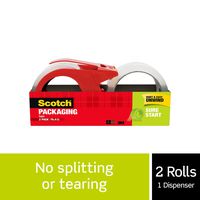 Scotch Sure Start Shipping Packaging Tape, 1.88 x 38.2 Yards, 2 Rolls and 1 Dispenser (3450S-2-1RD)
